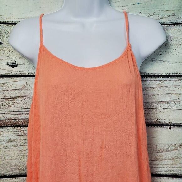 Vanity L Peach Tank Top with Crochet Lace Hem Boho Sleeveless Flowy Blouse - Picture 2 of 7